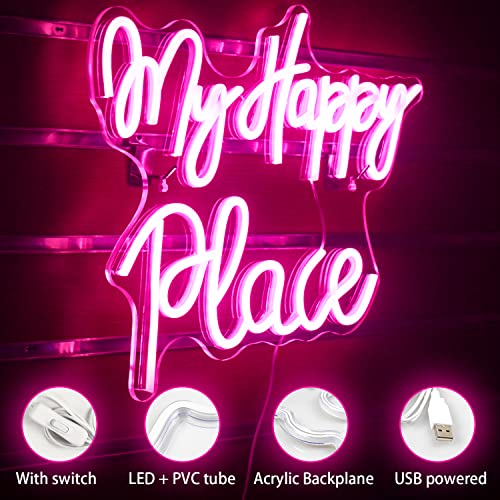 Wanxing My Happy Place Neon Sign Pink Led Neon Signs Words Neon Lights