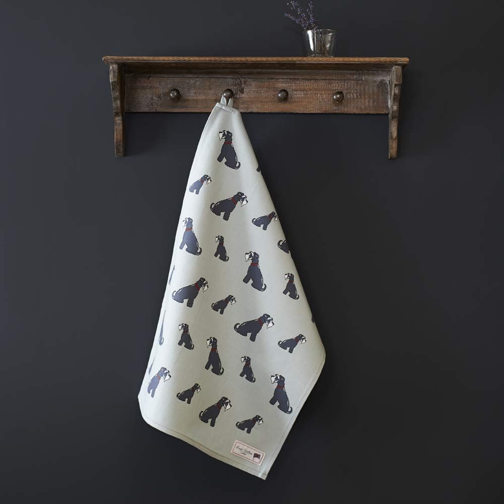 Sweet William Schnauzer tea towel, Teal, 45 cm x 65 cm