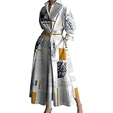 UOOZEE Women's Long Sleeve Maxi Shirt Dress Elegant Lapel V Neck Loose Swing A Line Party Dress with Pockets