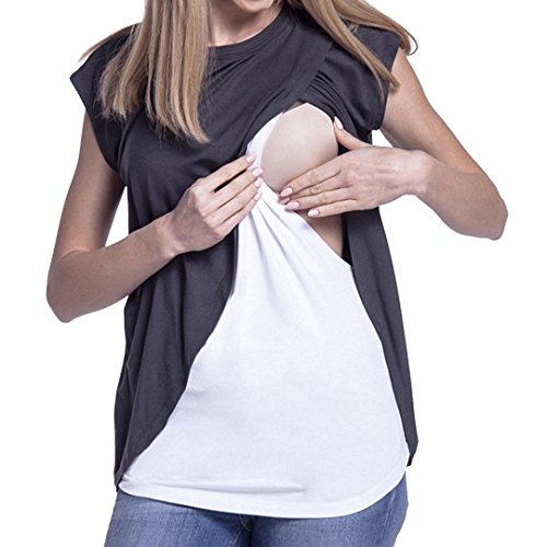 Clearance,Women's Loose Soft Layered Maternity Nursing Tops and Shirt for Breastfeeding (M, Dark Gray)