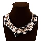 Elegant Gold Tone Faux Pearl Crystal Cluster Collar Chunky Bib Necklace