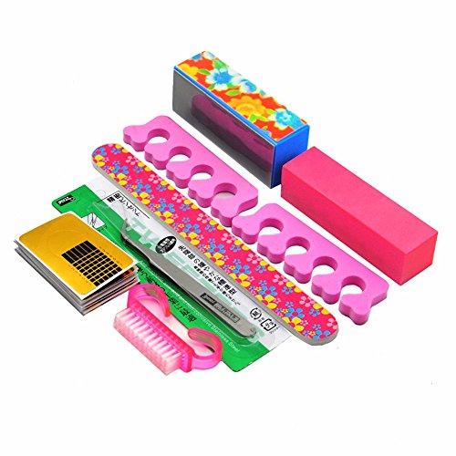 Warm Girl Nail Buffer Block File Tweezers Nail Form Brush Toe Seperator Nail Art Manicure Kit