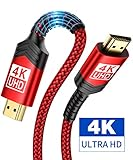 4K@60Hz HDMI to HDMI Cable 6.6ft, JSAUX High Speed 18Gbps 28AWG HDR 3D 2160p,1080p HDMI 2.0 Braided Cord Compatible Ethernet Audio Return(ARC),Fire TV, Xbox, Playstation PS3 4, UHD TV, PC (Red)