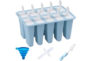 10 Pcs Silicone Popsicle Molds with 10 Reusable Sticks and Cleaning Brush Funnel Mold Easy Release Ice Pop Make Shapes Tray f