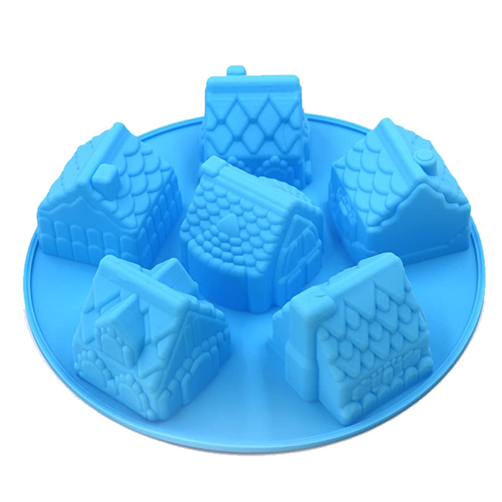 Creativee Silicone Cake Molds, 6 Cavity House Shape Cake Bread Mold ,Safe Silicone Baking Mould for Cake Jelly Chocolate Candy