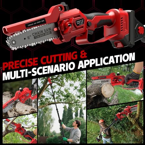 6 Inch Cordless Chainsaw Telescopic & 55 mm Cordless Pruning Scissors, 4-in-1 Chainsaw Kit and Scissors with 2 x 2000 mAh Batteries, Maximum Range of Up to 4.5 m