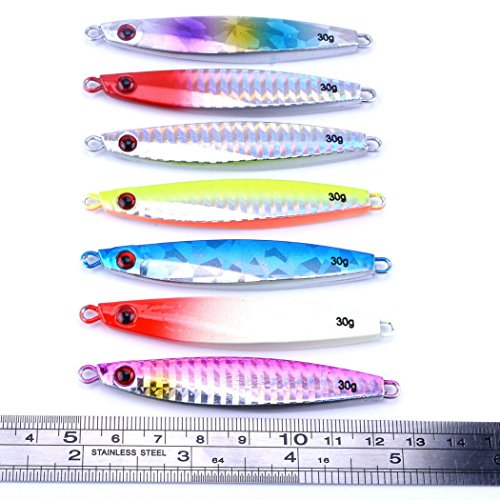 Aorace 7pcs/lot 30g/7.6cm Minnow Metal Lure 3D eyes Hard Bait Casting Jigging Hard Lure Bass Trout Salmon Lures Without Hooks - Thumbnail 4