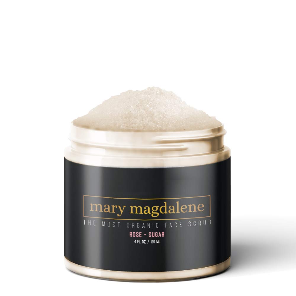 Mary Magdalene Rose & Sugar Organic Face Scrub Exfoliating Premium Natural Anti Aging Facial Scrub For Men & Women - 4 Fl oz