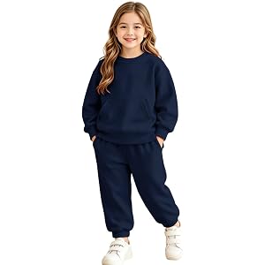 Girls Boys Classic Fleece Sweatsuit Kids Pullover Crewneck Sweatshirt and Jogger Sweatpants Tween Matching Tracksuit Pockets