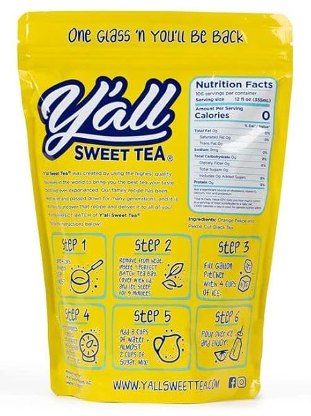 Y’ALL SWEET TEA – ICED TEA BAGS ONE GALLON SIZE IN 10 GALLONS PER PACK QUICK BREW AUTHENTIC SOUTHERN ICE TEA | AS SEEN ON SHARK TANK (CAFFEINATED)