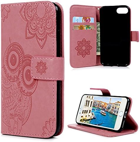 iPhone 8 Case, iPhone 7 Flip Case, Embossed Leather Cover Wallet Stand Case Pouch Cover with Magnetic Closure Card Holder for iPhone 7, iPhone 8 4.7 inch Phone Case