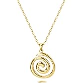 Rnivida Spiral Pendant Necklace for Women,14k Gold Plated Jewelry Gift with Adjustable Stainless Steel Chain 18‘’