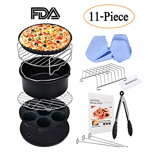 Air Fryer Accessories 11pcs Fits all 3.7QT- 4.2QT for Gowise Phillips and Cozyna - Non-stick Barrel/Pan, Stainless Steel Holder, Silicone Mat, Cookbook Included - Thumbnail 7