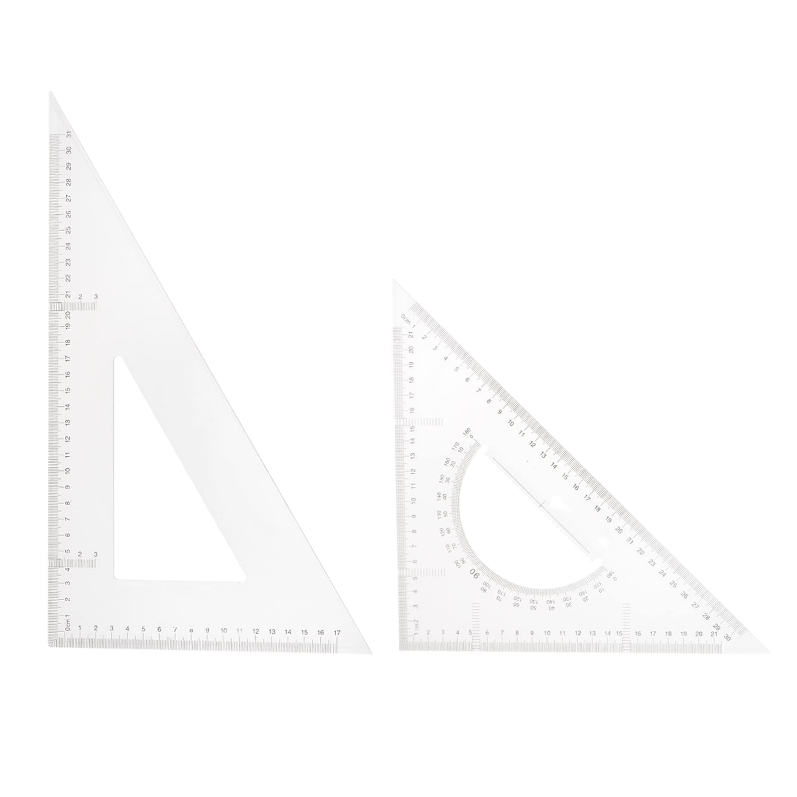 2 PCS Triangle Ruler Square Set 31cm 30/60 and 45/90 Degrees Measuring Tools for Classrooms Home Office, Transparent, triangle ruler
