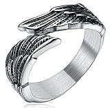Antique Stainless Steel Men's Women's Feather Angel Wing Cast Black Silver Ring Band Comfort Fit Size 6-14