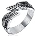 TIGRADE Stainless Steel Men's Women's Feather Angel Wing Cast Black Silver Ring Band Comfort Fit Size 6-14