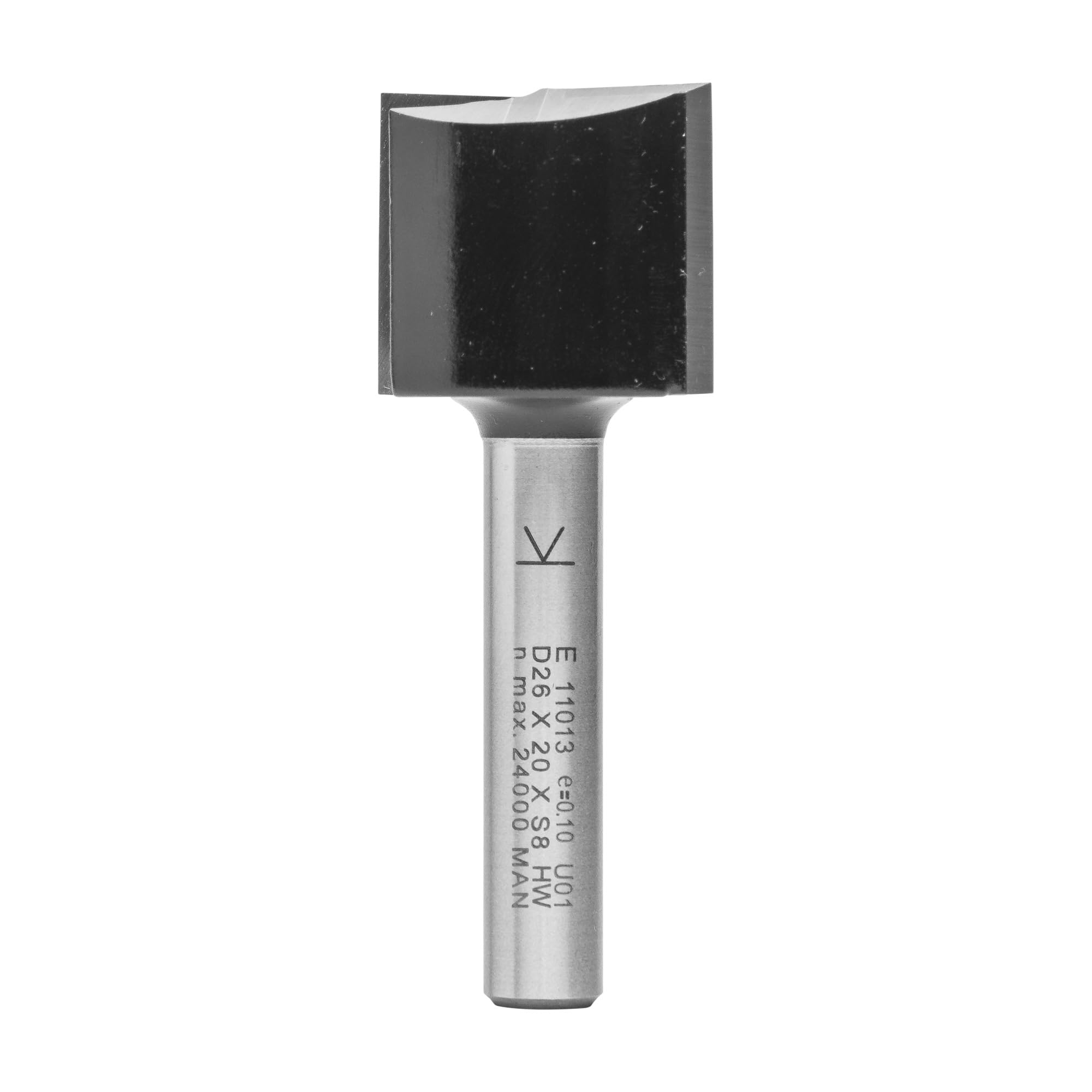 ENT 11013 Straight Cutter TC, Shank (S) 8 mm, Diameter (D) 26 mm, NL 20 mm, SL 32 mm, GL 60 mm, with Tungsten Carbide TC, Centre Tip