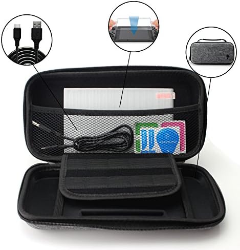 iLumenX Nintendo Switch Hard EVA Travel Carrying Case with 10 Game Cartridge Holders, Tempered Glass Screen Protector, and Fast Charging USB Cable | Case & Accessories Bundle