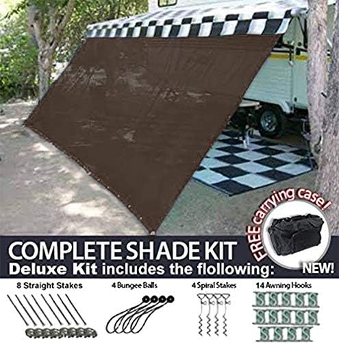 RV Awning Shade Motorhome Patio Sun Screen Complete Deluxe Kit (Brown) (8x17)