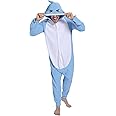 Focupaja Shark Pajamas Adult Animal Cosplay Costume Shark One Piece Cartoon Homewear Sleepwear Shark Onesie for Women Men