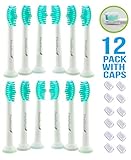 Premium Replacement Toothbrush Heads | Fits Philips Sonicare DiamondClean, ProResults, FlexCare, HealthyWhite, EasyClean, Plaque Control, Gum Health & Kids | Soft Reminder Bristles | 12 Pack