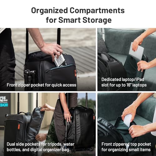 PGYTECH 2 in 1 Wheeled Photography Backpack, Trolley for Camera/Tripod Camera, Professional/Reflex/Mirrorless/Travel, Suitcase and Rainproof Compatible with 17 Inch Laptop