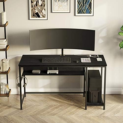 Rolanstar Computer Desk with Power Outlets, 47"/55" Office Desk with 2 Storage Shelves with Corner Protectors, Study Table, Workstation,Business Style, Stable Metal Frame, RTB00D-BL120-1 4 Rolanstar Computer Desk with Power Outlets, 47"/55" Office Desk with 2 Storage Shelves with Corner Protectors, Study Table, Workstation,Business Style, Stable Metal Frame, RTB00D-BL120-1