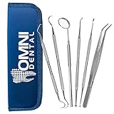 Omni Dental 6-Piece Dentist Tool Kit Bundle of Stainless Steel Tarter Remover, Anti-Fog Mirror, Tweezers, Dental Pick/Scaler, Burnisher and Carry Case