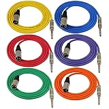 GLS Audio 6ft Patch Cable Cords - XLR Male to 1/4" TRS Color Cables - 6' Balanced Snake Cord - 6 Pack