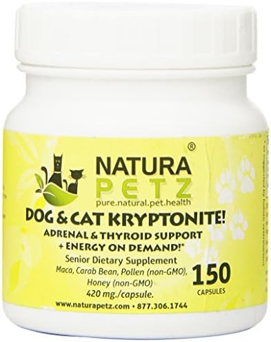 Natura Petz Dog and Cat Kryptonite Adrenal and Thyroid Support, for Cushing's and Addison's Disease, Energy on Demand 150 Capsules, 420mg Per Capsule