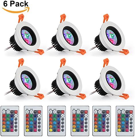 RGB LED Ceiling Recessed Light, 5W Color Changing Dimmable EnerEco LED Ceiling Light Lamp with 24Keys Remote Control for Home Decoration, Bar ,Party ,KTV Mood Ambiance Lighting - 6PACK