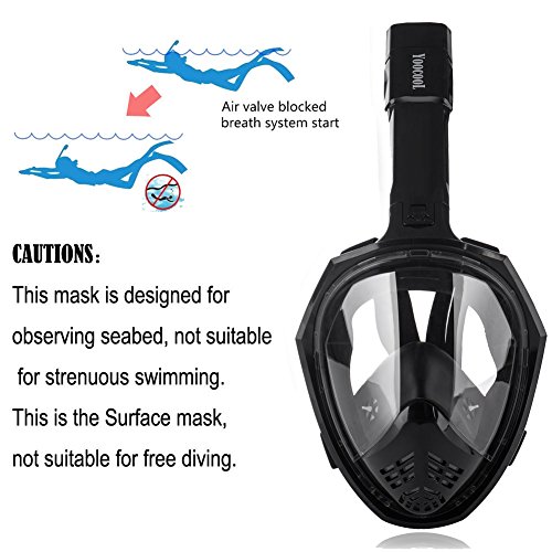 YOOCOOL Full Face Snorkel Mask Foldable 180° Panoramic View Diving Scuba Mask Free Breathing Full Face Snorkeling Mask with Waterproof Phone Bag (Black, Small/Medium)