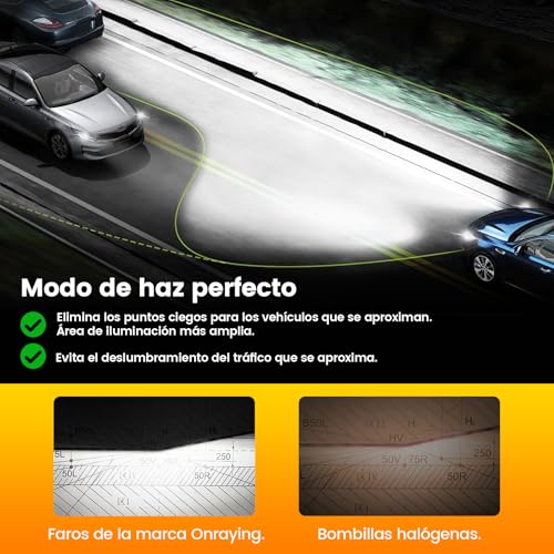 Onraying H1 LED, 6500K Car H1 LED Bulb, 45000LM Ultra Powerful H1 LED Bulb, 900% Brightness, 1:1 Halogen Size, IP68, 90000+ Hour of See, Plug N-Play, Non-Polarity, 2 Pieces