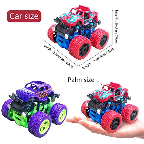Directtyteam Monster Truck Toy Cars for Boys, 2 Pack 360 Degree Rotation Durable Friction Powered Push and Go Car Truck for Boys Teens Adults Gifts for Kids Birthday