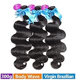 Rechoo Brazilian Virgin Remy Human Hair Extension Weave 3 Bundles 300g - Natural Black,12