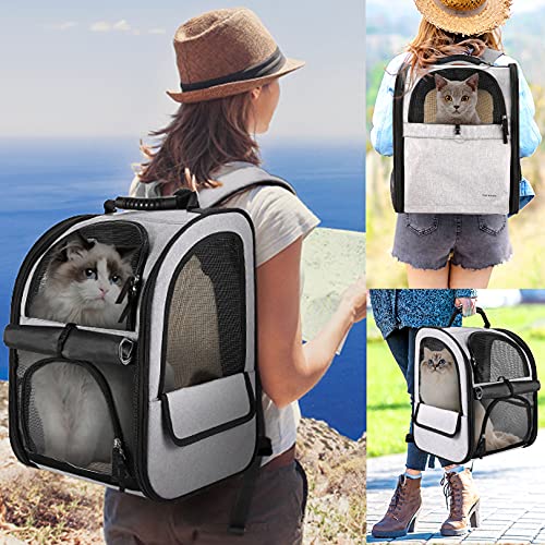Cat Carrier Backpack,Expandable Cat Travel Carrier with Safety Strap