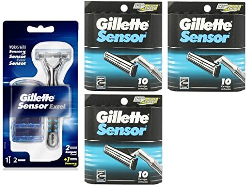 Gillette Sensor Excel Razor w/ 2 Sensor Excel Cartridges & 1 Sensor3 Cartridge + Sensor 10 Ct. Refill Blades w/ FREE Loving Care Packette (3 Pack)