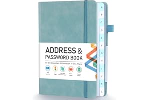 HOMLIVE Address Book, Address and Password Keeper Book with Alphabetical Tabs, Hardcover Telephone Book Address Organizer Record with Pocket, Colored Pages, 5.3" x 7.7", Blue