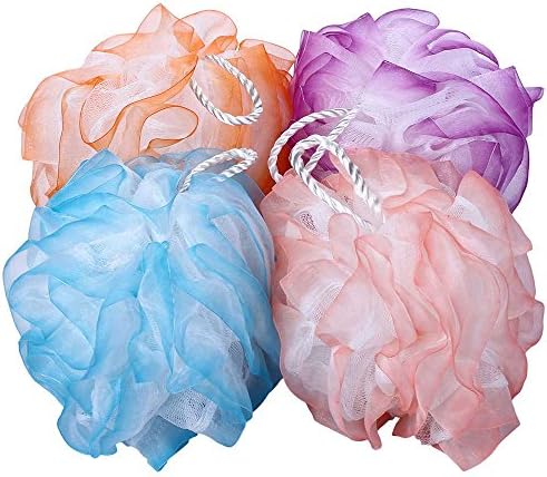 Bath Pouf Loofah and Mesh Shower Sponge,Loofah Brush Shower Ball 4-Pack(50g/pcs)