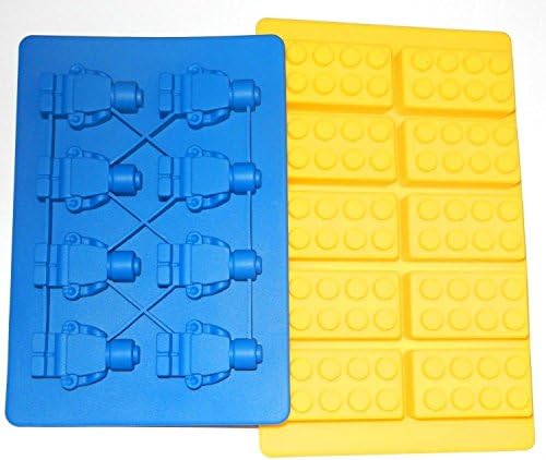 XCSSKG Building Brick and Little Man Robot Silicone Mold Tray Candy Ice Soap Crayons Chocolate Ice Cube for Lego Lovers (1 Little Man & 1 Building Bricks)