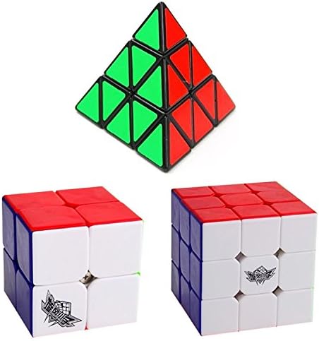 Bundle Pack of 3 Speed Cube Set – Including Pyraminx Speedcubing Black Cyclone Boys Puzzle Cube 2x2 3x3 Stickerless Magic puzzle Cube