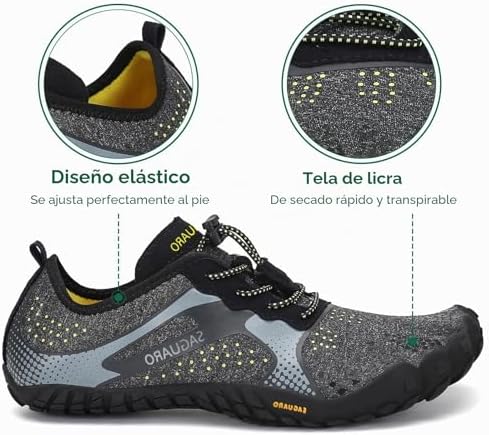 Hombre Barefoot Zapatillas Minimalistas Mujer Antideslizante Zapatos Barefoot para Zero Drop Soles Negro Ahumado,Gr.39