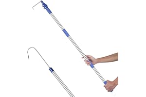 ISIVOVE 5.8Ft Telescoping Truck Bed Cargo Retrieval Hook,Heavy Duty Pickup Cargo Grabber Reach Retriever Tool, Telescoping Truck Bed Grabber Pole with 2-Style Hooks, Blue