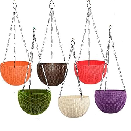 Antier Plastic Plant Pot with Hanging Chain, 6 inch, Pack of 6