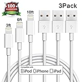 Eashion iPhone Charger 3Pack 3FT 6FT 10FT 8pin Lightning to USB Cable Charging Cord Compatible with iPhone 7 7Plus 6 6S Plus 5S 5C 5 SE, iPad Pro Air2 Pro,iPod Nano 7th gen (White)