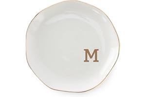 VINCOMIC Initials Ring Dish Jewery Tray with Personalized M-Monogrammed Mother's Day Gifts Wedding Engagement for Women Friends sister,Ceramic White