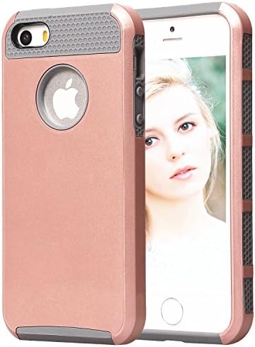 iPhone SE Case,iPhone 5S Case, iPhone 5 Case, AUMI Dual Layer Hybrid Slim Armor Defender Case for Apple iPhone SE/5/5S (Rose Gold+Grey)