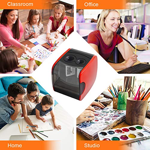WIWAPLEX Electric Pencil Sharpener, Pencil Sharpener with USB Powered or Battery Operated, 2 Holes(6-8mm & 9-12mm) Portable Electric Pencil Sharpener for Student, Kids, Artist (Red) - Thumbnail 7