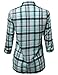 Cotton Plaid Long Roll Up Sleeves Chest Pocket Button Closure Shirt Mint L