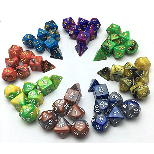 SmartDealsPro 5 x 7-Die Series Two Colors Dungeons and Dragons DND RPG MTG Table Games Dice with FREE Pouches